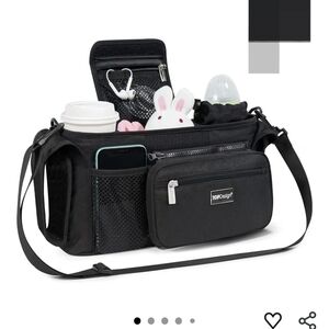 Black Stroller Organizer with Pockets and Cup Holder
